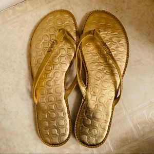 Coach Gold Flip Flops